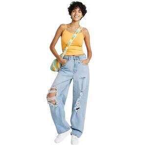 Wild Fable Womens Size 2 Super High Rise Baggy Light Wash Distressed Jeans